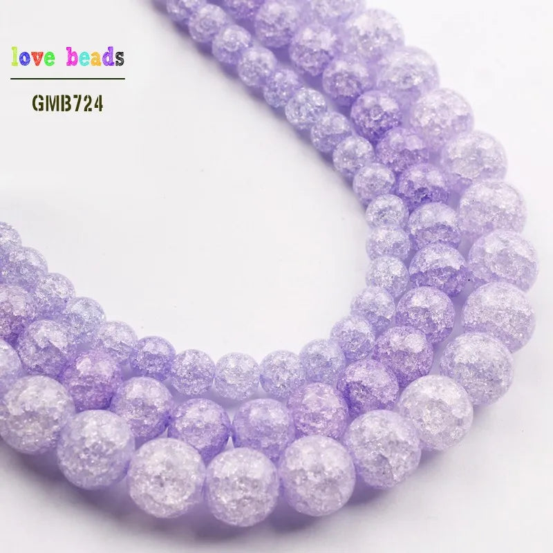 Purple Cracked Crystal Round Beads – 15" Strand 6/8/10mm
