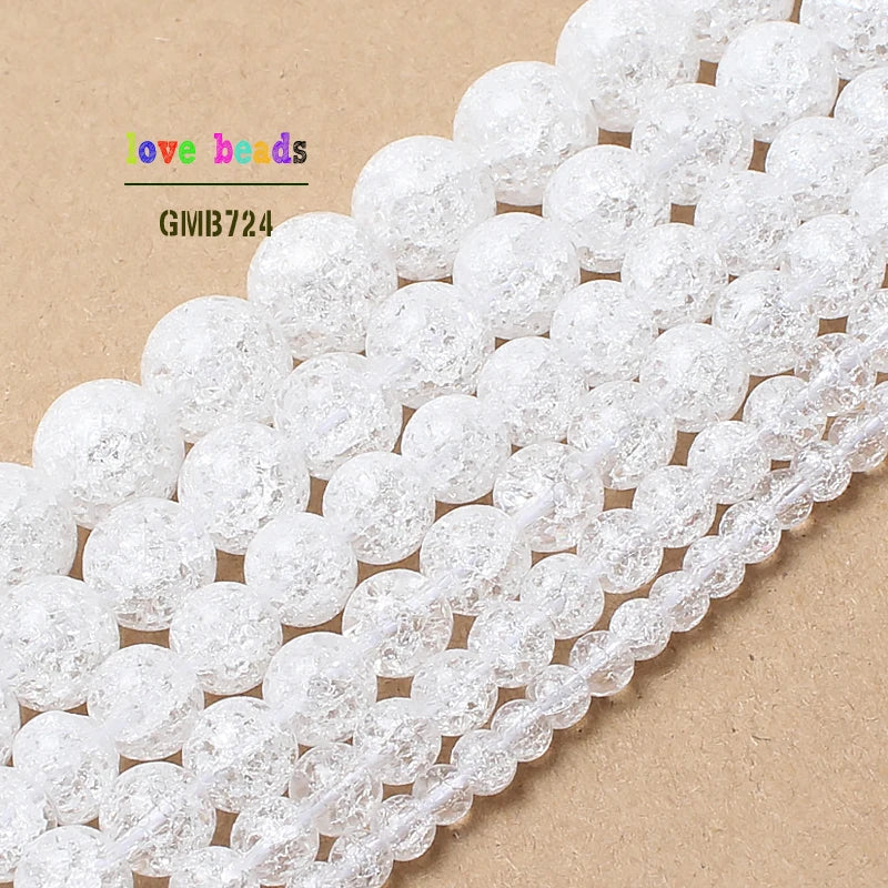 Natural White Cracked Crystal Round Beads – 4–12mm Jewelry Making