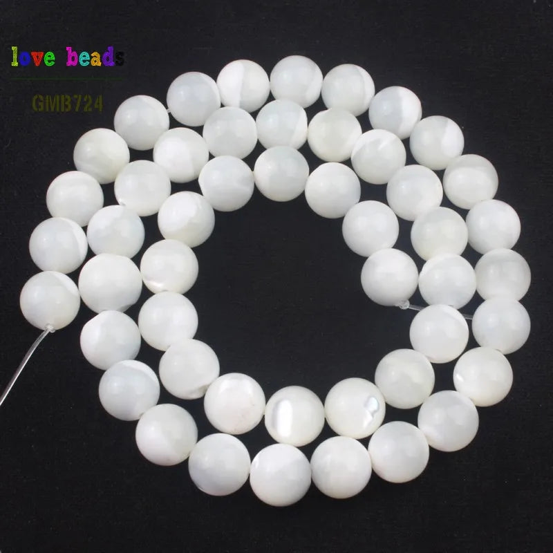 White Mother of Pearl Round Beads 4–14mm | 15" Strand MOP