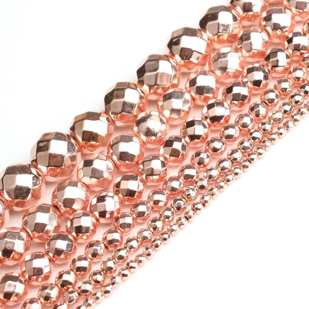 Rose Gold Hematite Faceted Round Beads 4–10mm | DIY Jewelry
