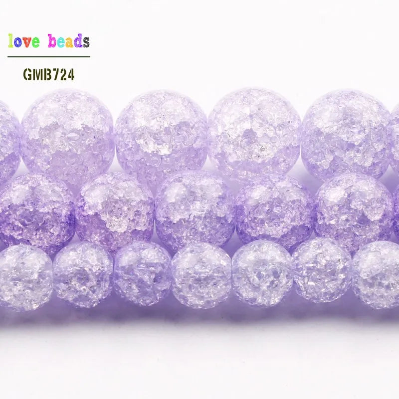 Purple Cracked Crystal Round Beads – 15" Strand 6/8/10mm