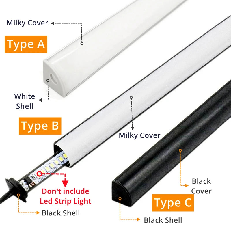 V-Type Black Aluminum LED Channel Profile 0.5m | Milky Cover