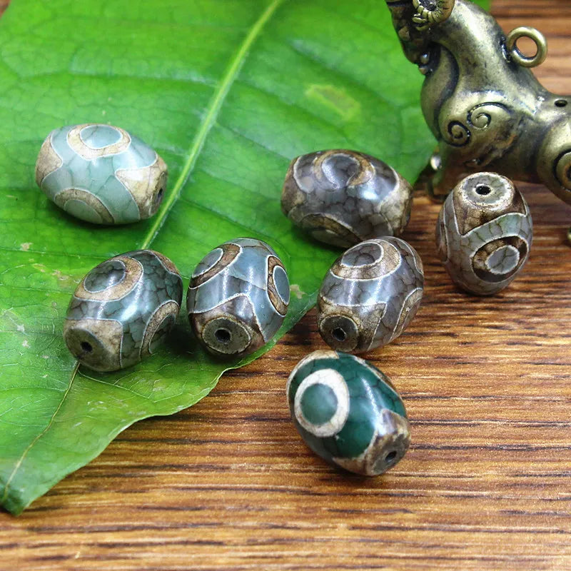 Tibetan Dzi 3-Eye Agate Oval Beads – DIY Bracelet Necklace 8x12mm