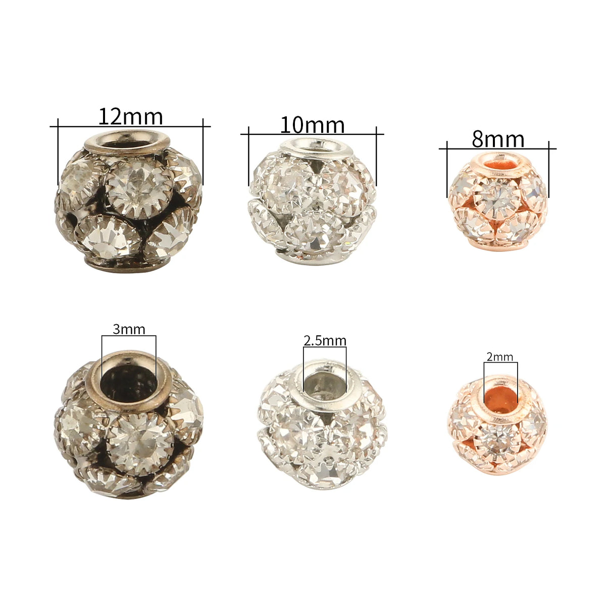 Rhinestone Crystal Ball Spacer Beads 8/10/12mm – Big Hole DIY