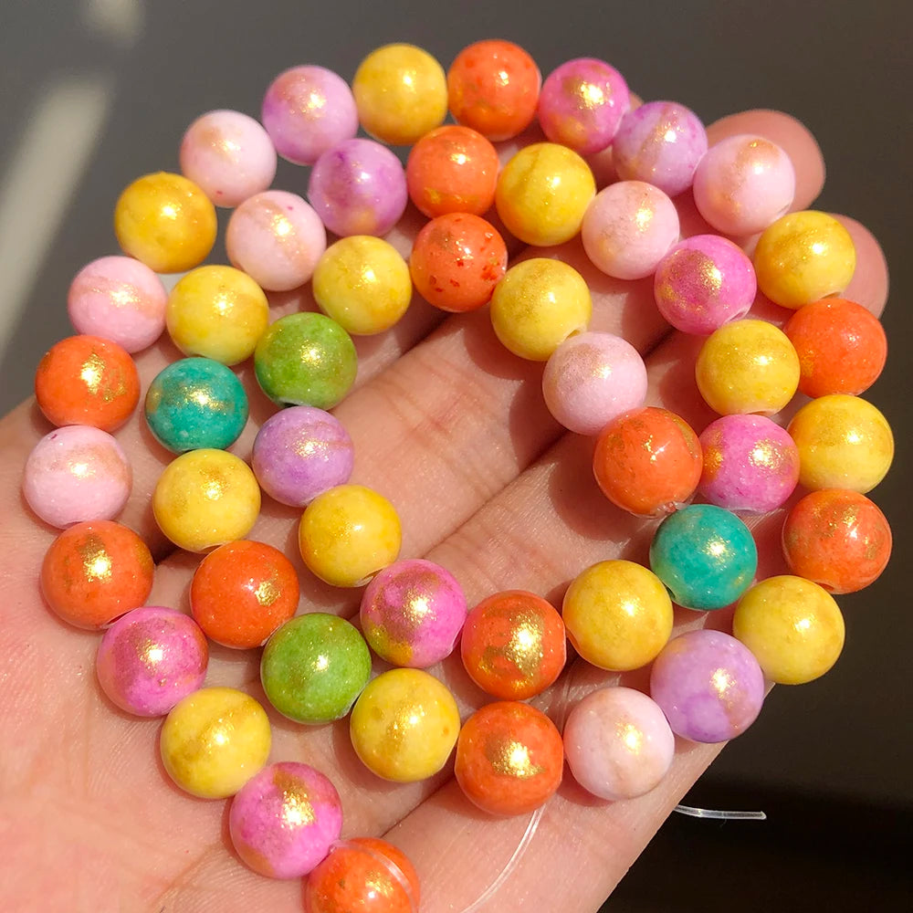 White Howlite Gold Plated Round Beads – 15" Strand 4–12mm