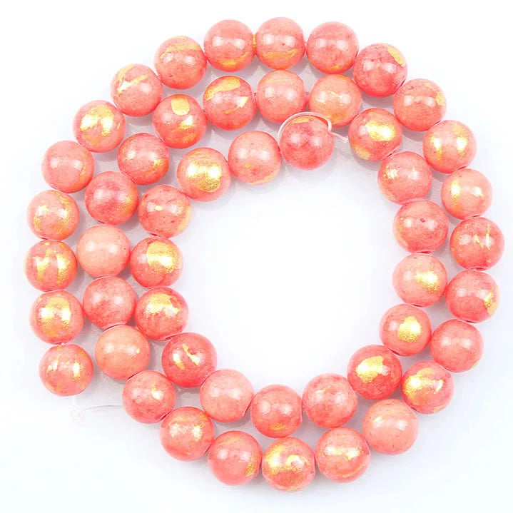 White Howlite Gold Plated Round Beads – 15" Strand 4–12mm
