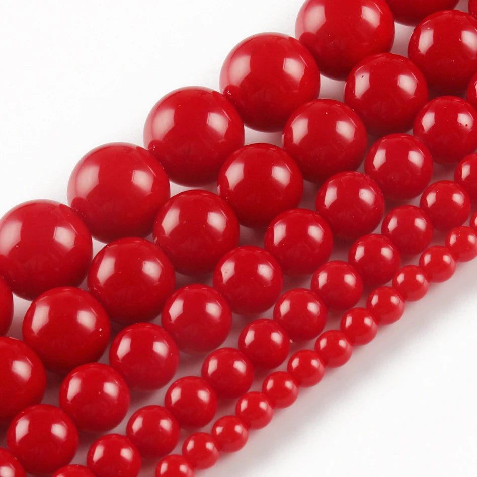 Red Coral Jade Round Beads 4–12mm | DIY Jewelry Making