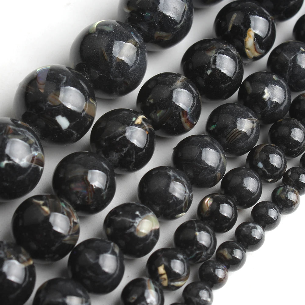 White Howlite Gold Plated Round Beads – 15" Strand 4–12mm
