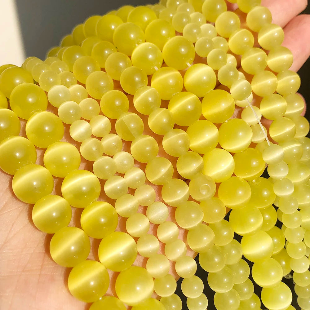 White Cat Eye Opal Round Loose Beads 4–12mm | DIY Jewelry Strand