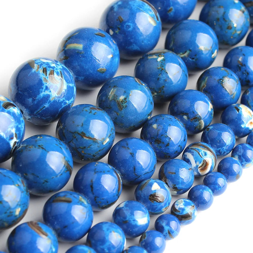 White Howlite Gold Plated Round Beads – 15" Strand 4–12mm