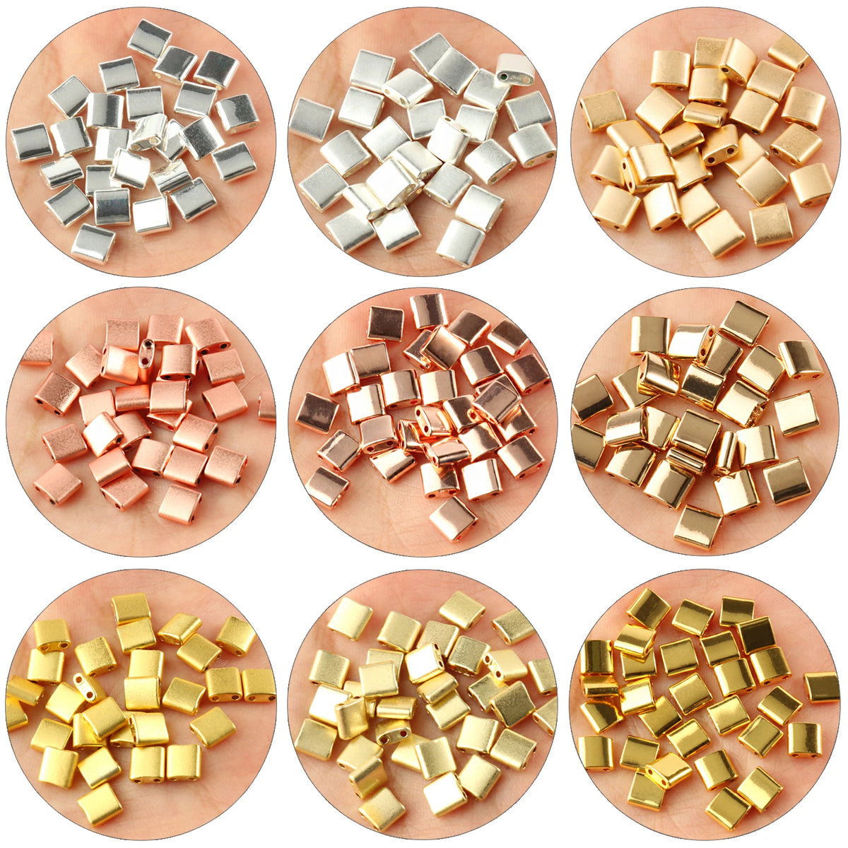 Rectangular Hematite Two-Hole Spacer Beads – Gold & Silver DIY