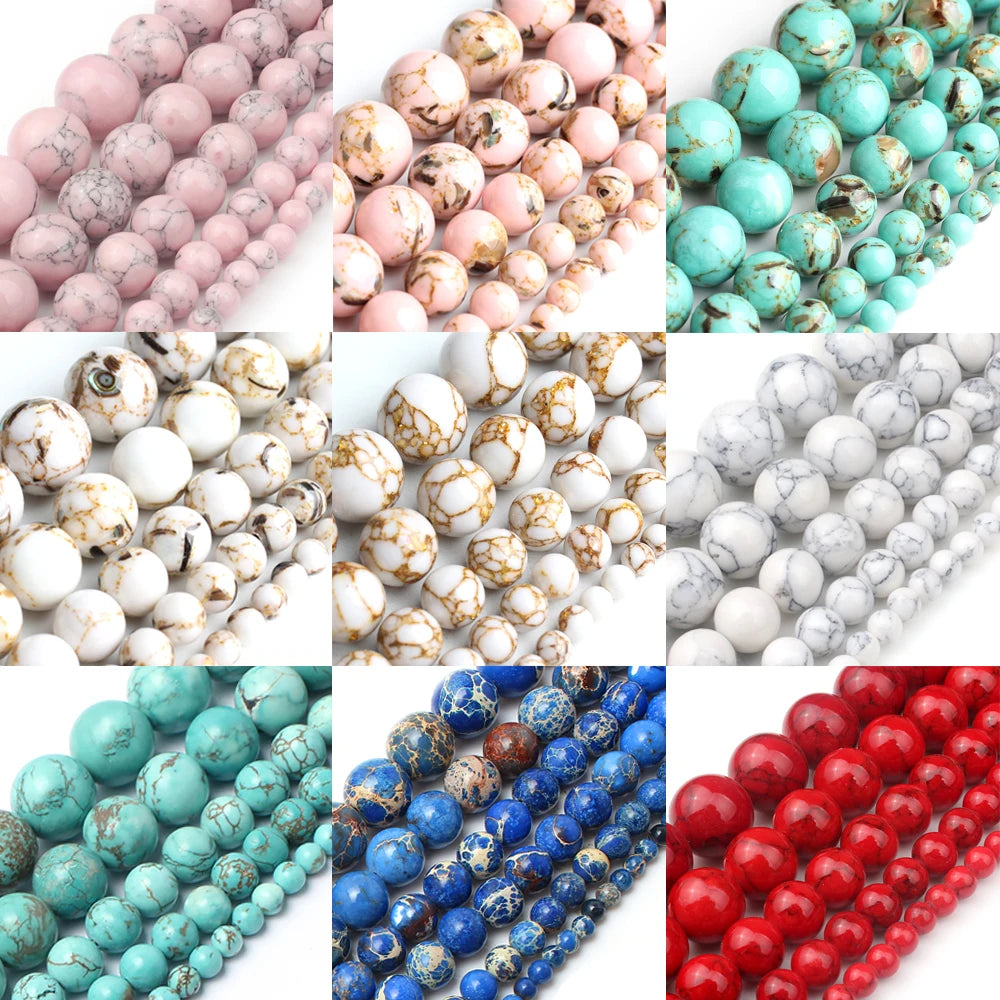 Round Stone Loose Beads for Jewelry Making – 15" Strand 4–12mm