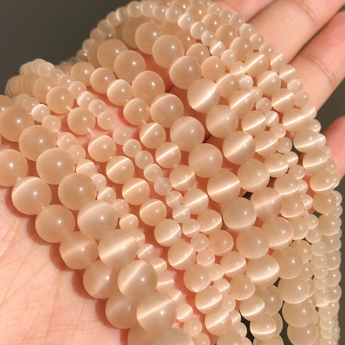 White Cat Eye Opal Round Loose Beads 4–12mm | DIY Jewelry Strand