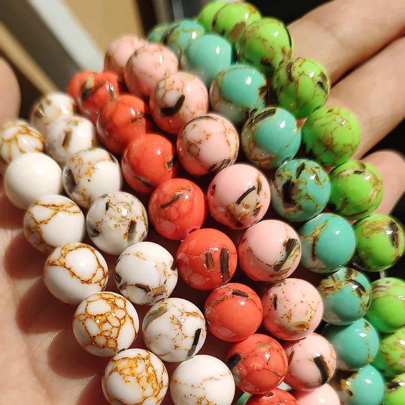 Round Stone Loose Beads for Jewelry Making – 15" Strand 4–12mm