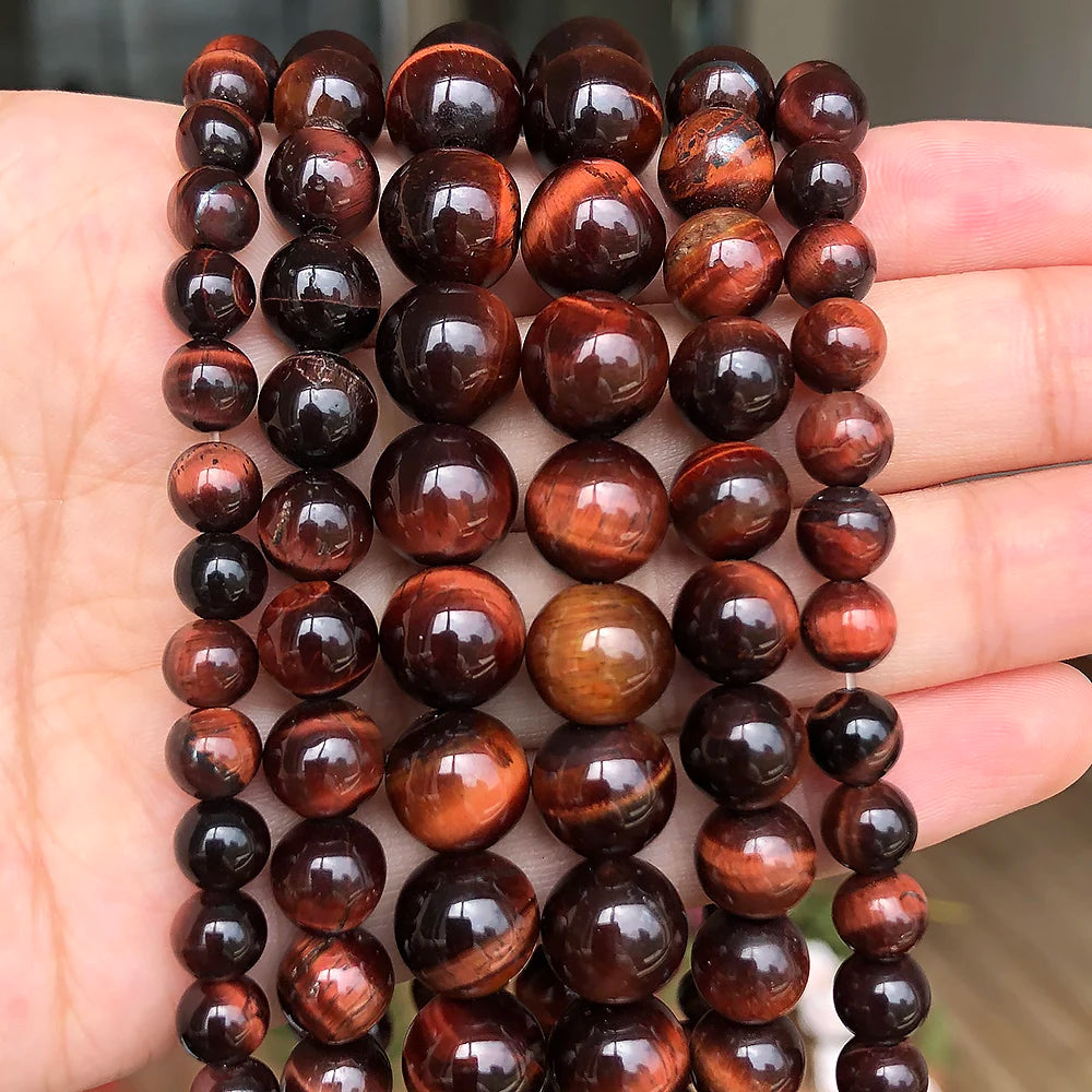 Red Tiger Eye Round Stone Beads – 15.5" Strand, 4–12mm