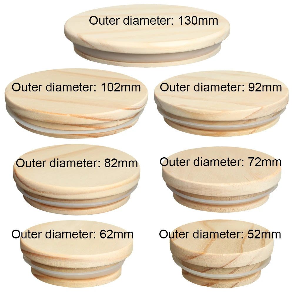 Wood Wide Mouth Mason Jar Lids with Silicone Ring – 7 Sizes