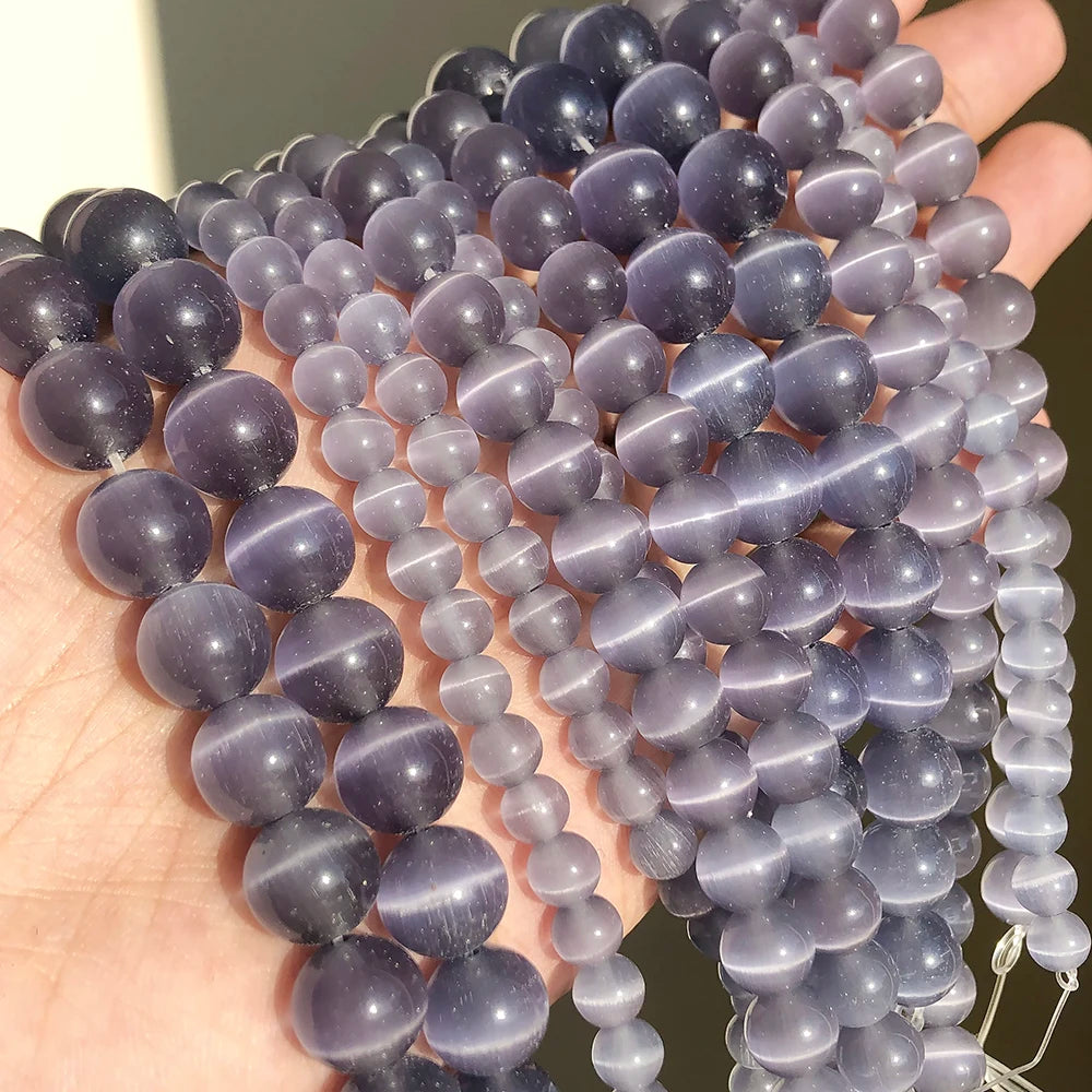 White Cat Eye Opal Round Loose Beads 4–12mm | DIY Jewelry Strand