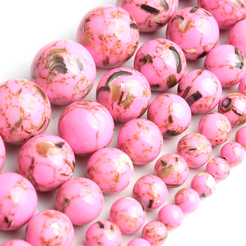 White Howlite Gold Plated Round Beads – 15" Strand 4–12mm