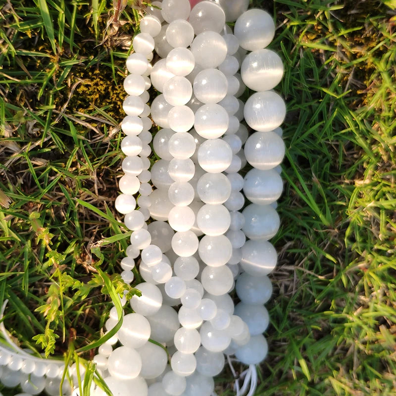 White Cat Eye Opal Round Loose Beads 4–12mm | DIY Jewelry Strand