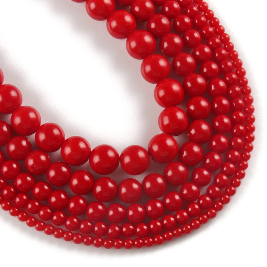 Red Coral Jade Round Beads 4–12mm | DIY Jewelry Making