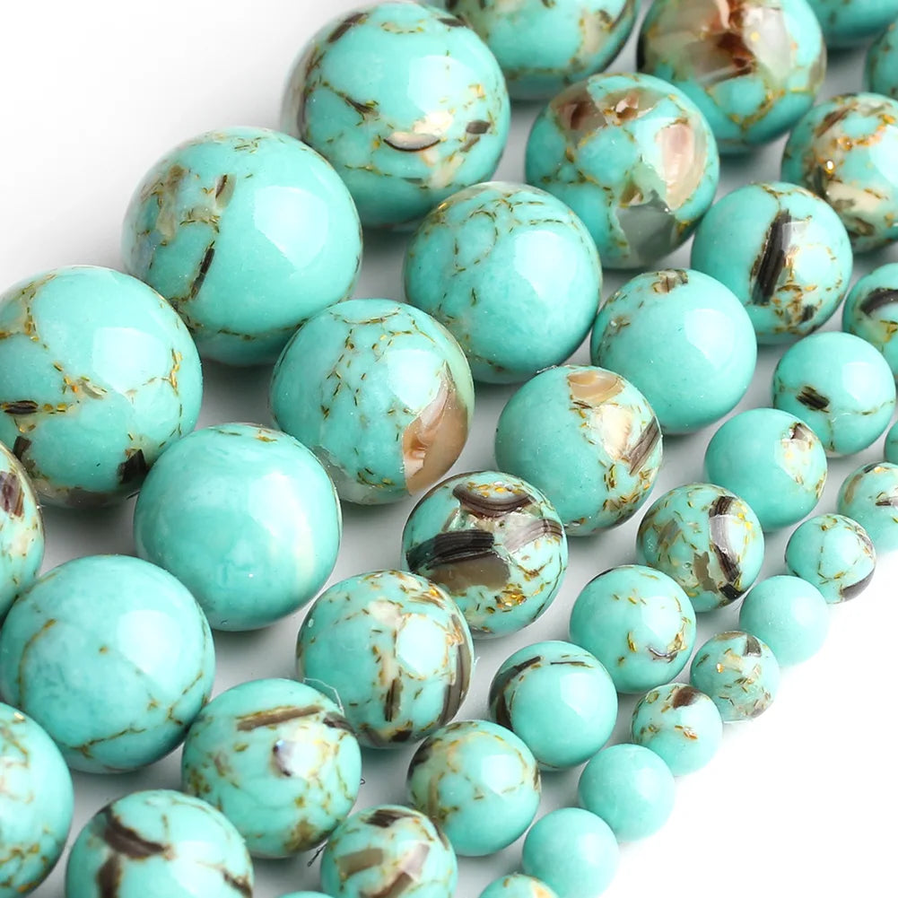 White Howlite Gold Plated Round Beads – 15" Strand 4–12mm