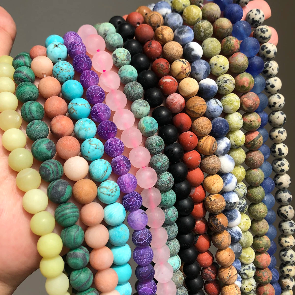Natural Matte Gemstone Beads – DIY Jewelry Stone Strands 4–12mm