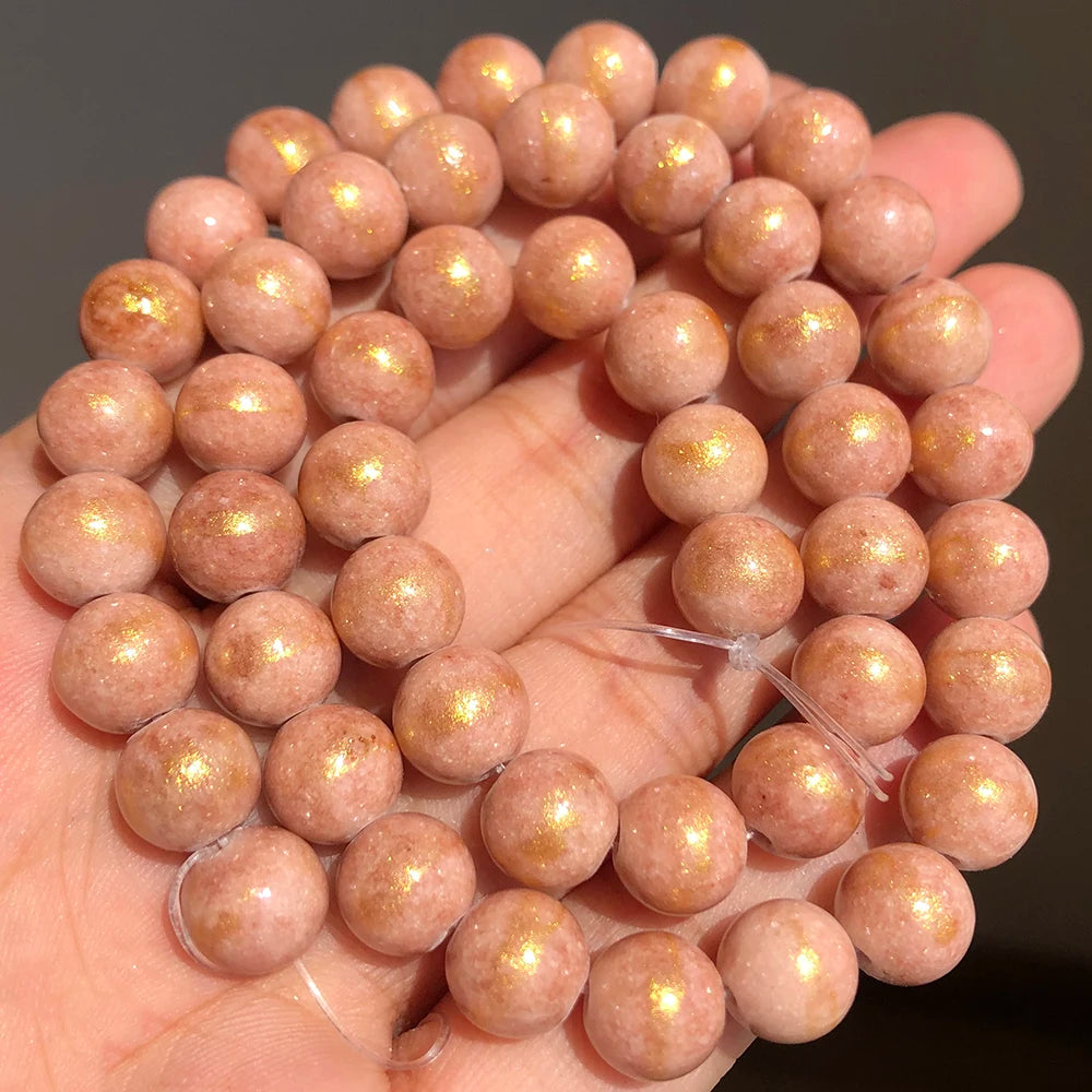 White Howlite Gold Plated Round Beads – 15" Strand 4–12mm