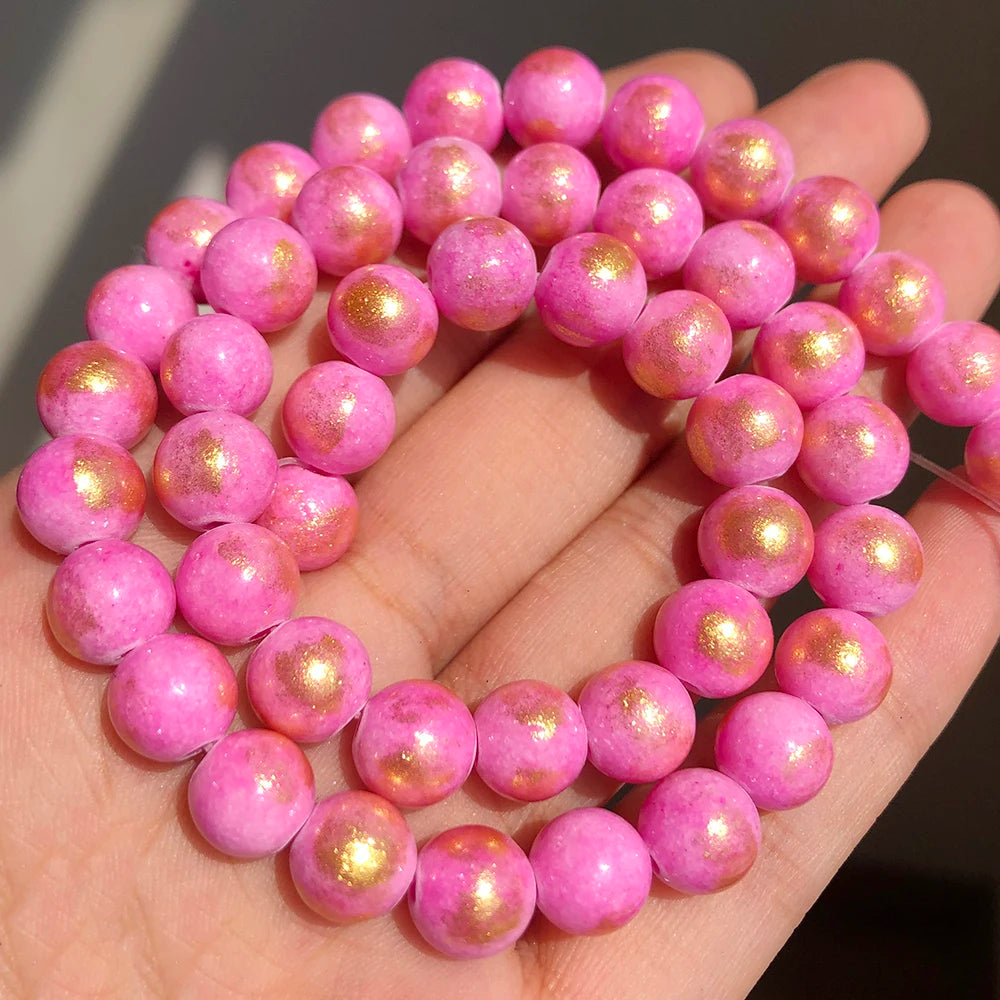White Howlite Gold Plated Round Beads – 15" Strand 4–12mm