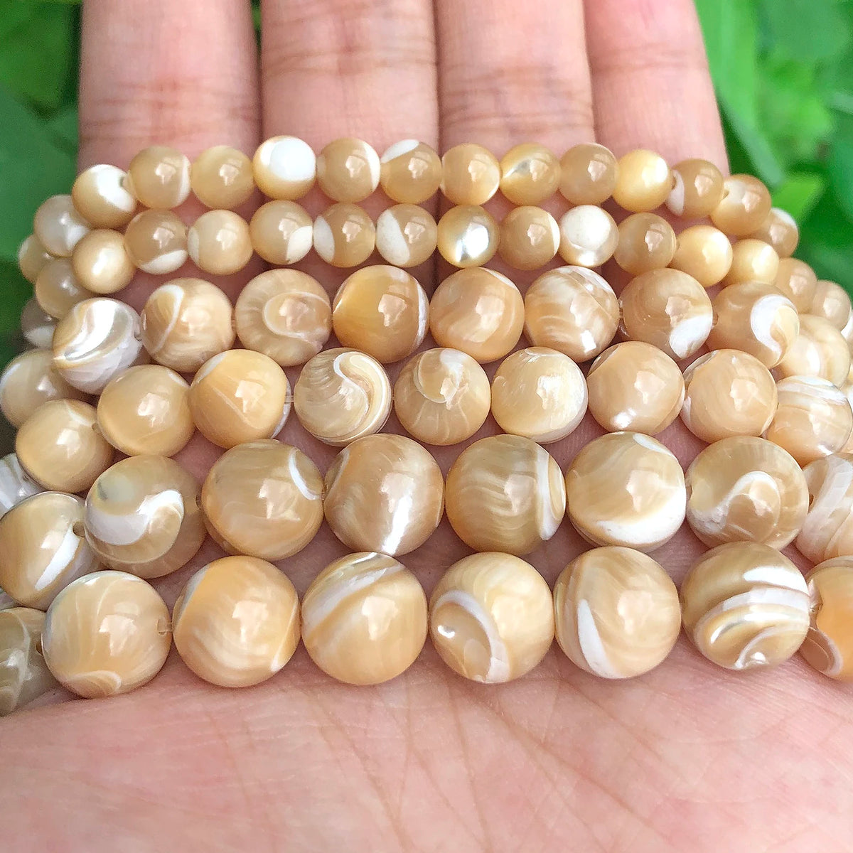 Trochus Shell Round Beads 4–10mm | 15" Strand for Jewelry DIY