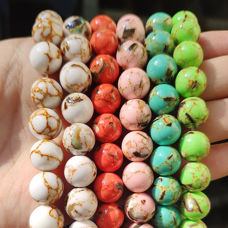 Shell Howlite Round Spacer Beads – DIY Jewelry Making 15"