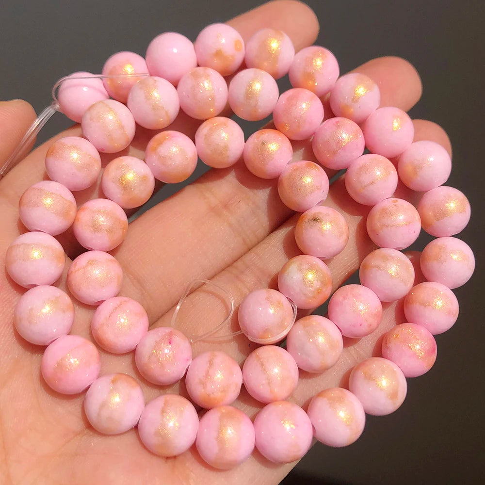 White Howlite Gold Plated Round Beads – 15" Strand 4–12mm