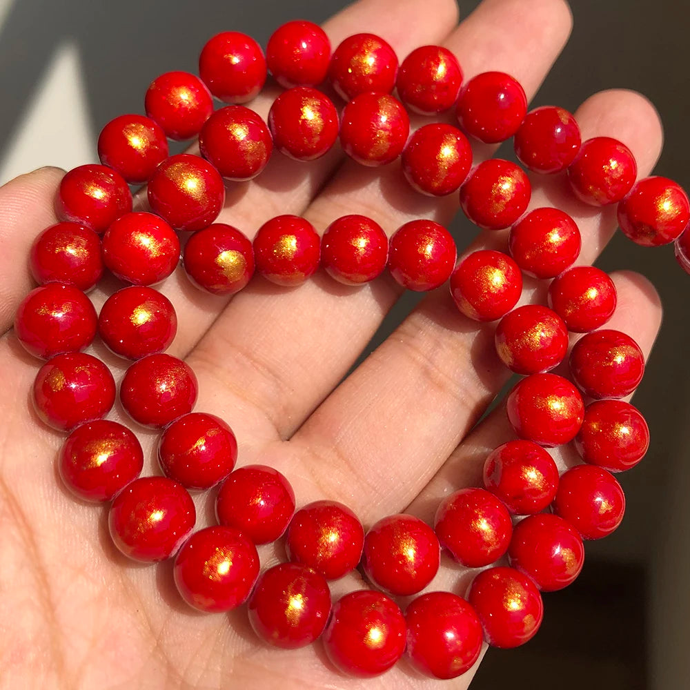 White Howlite Gold Plated Round Beads – 15" Strand 4–12mm