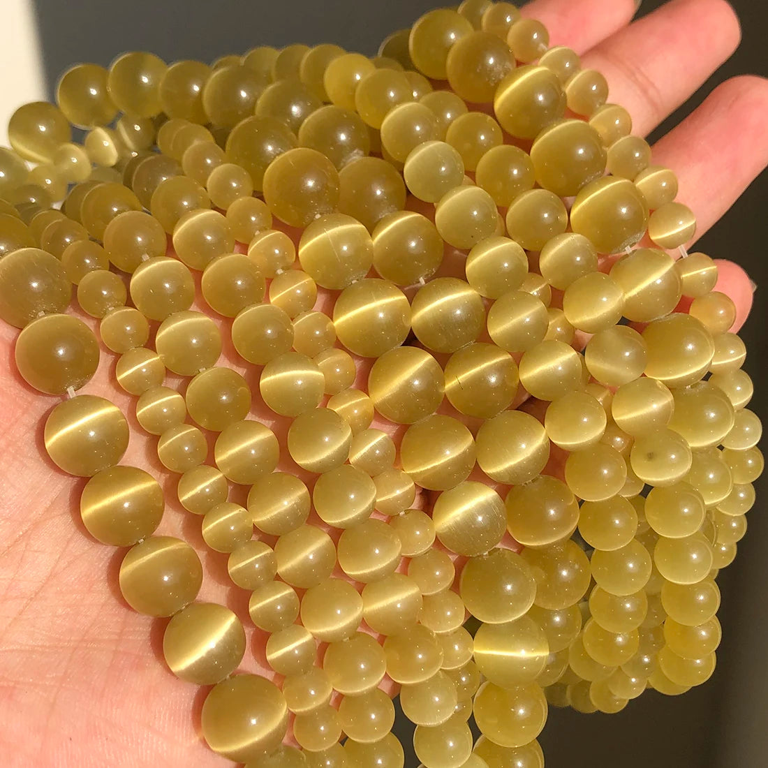 White Cat Eye Opal Round Loose Beads 4–12mm | DIY Jewelry Strand