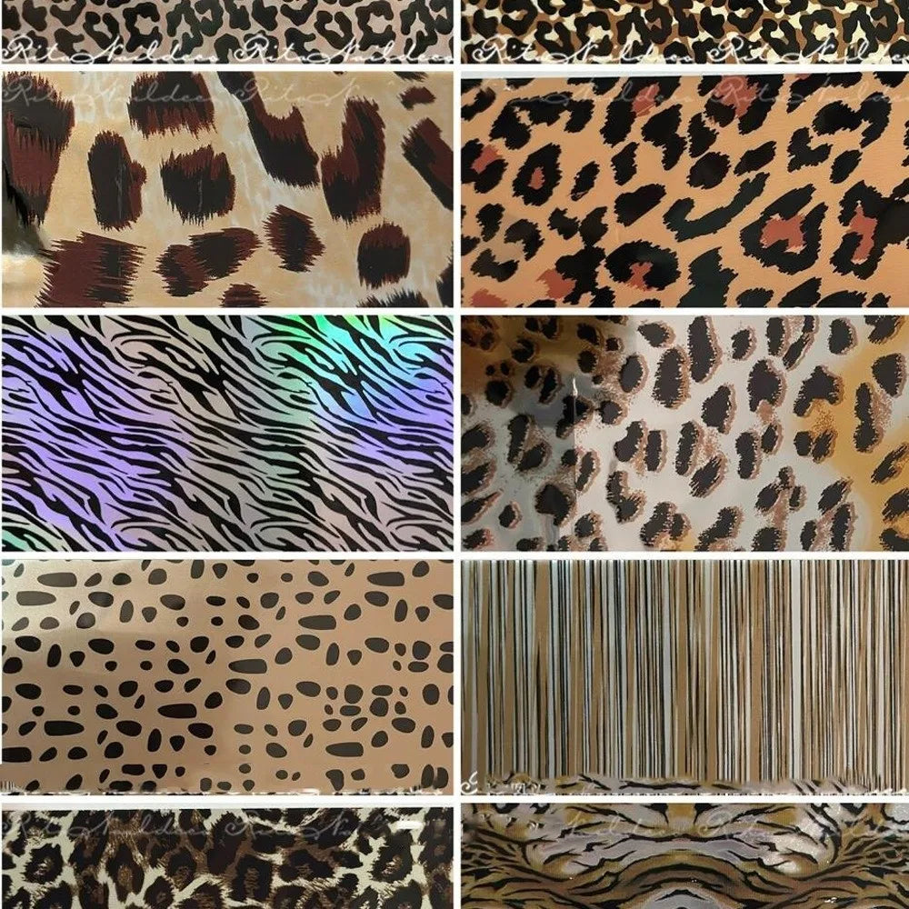 Nail Art Foil Stickers – Lace, Leopard & Stripe Transfers 10pc