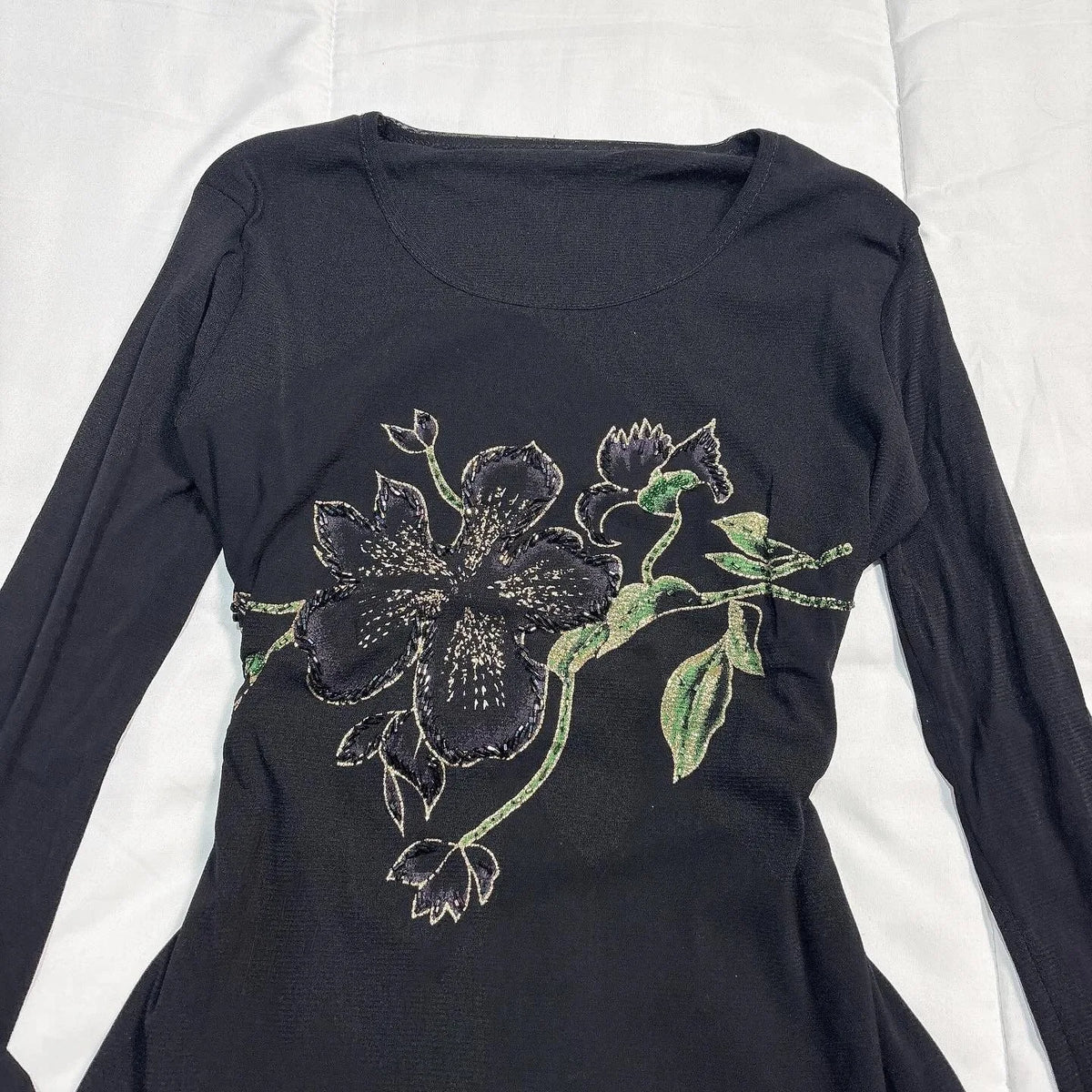 Y2K Women's Slim Fit Black Printed Long Sleeve T-Shirt