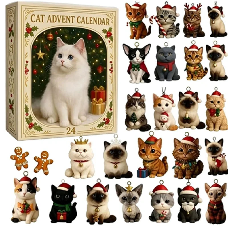 2026 Christmas Advent Calendar – 24 Cat Figurine Ornaments