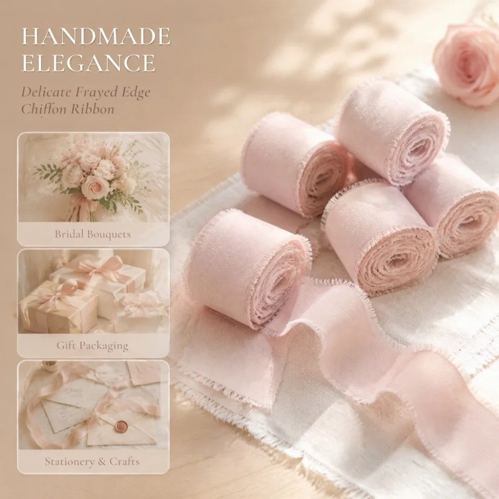 6-Pack Frayed Edge Chiffon Ribbon – 4cm Wide, 30m Total