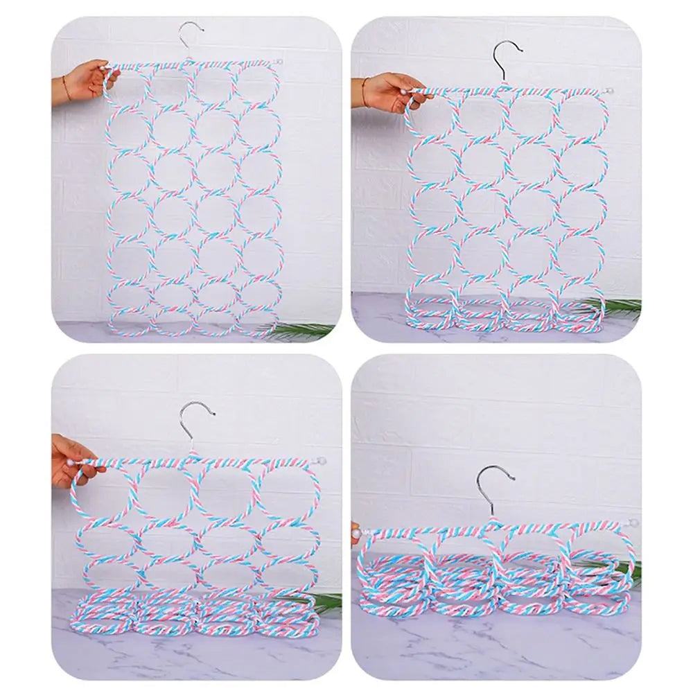 Rattan Weave Scarf Hanger – Multi-Ring Iron Wardrobe Organizer