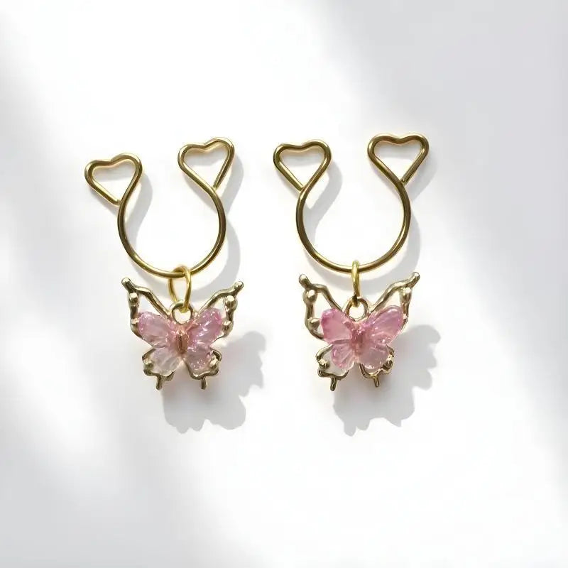 Non-Piercing Dangle Heart Clip-On Body Jewelry – 2Pcs
