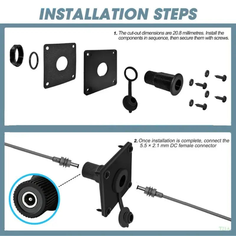 T21A Square Panel Mount Power Socket 12V 5A IP65 Female Inlet