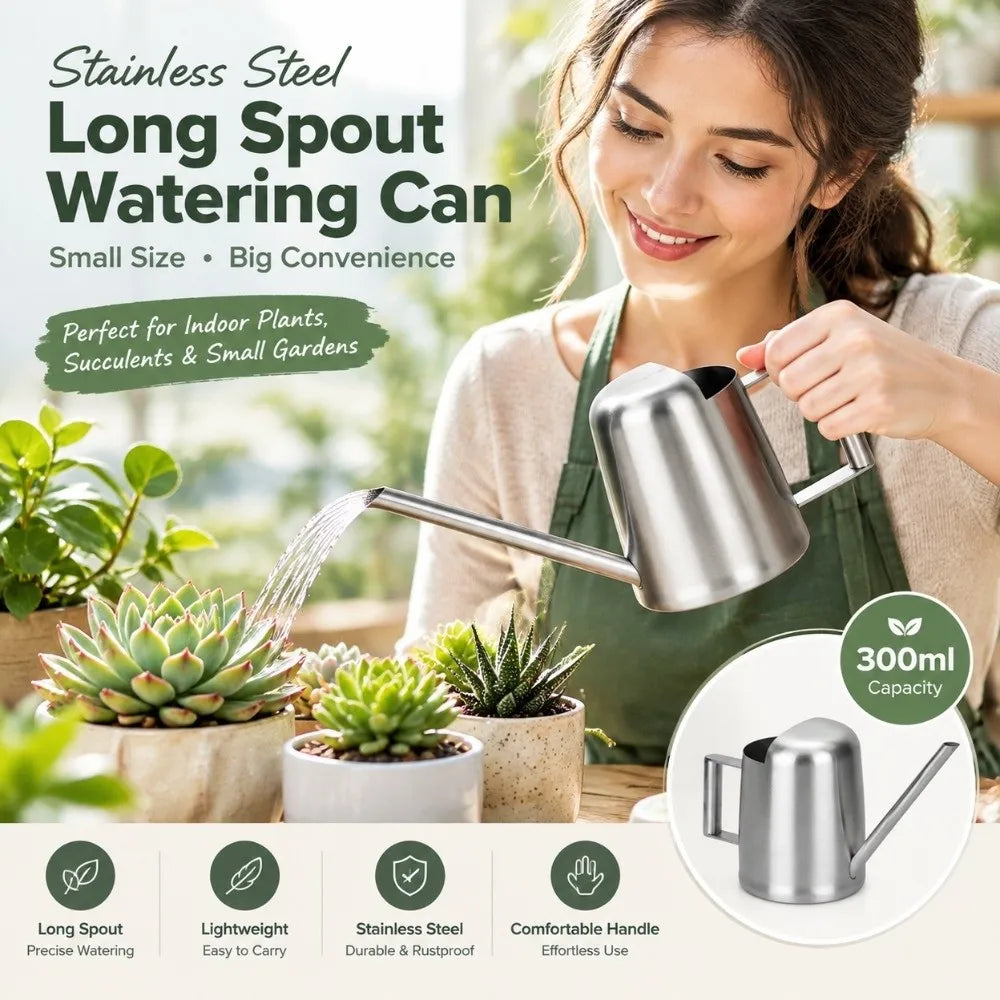 Stainless Steel Watering Can | Long Spout for Bonsai & Houseplants