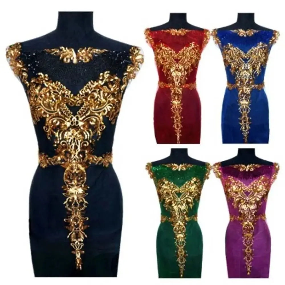 Gold Sequin Flower Applique Patches – 6-Piece Sew-On Set
