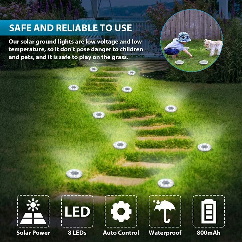 Solar LED In-Ground Garden Lights – IP65 Waterproof, 12 LEDs