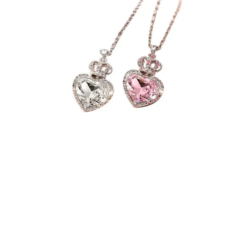 Crown Heart Crystal Pendant Necklace | Elegant Women's Jewelry