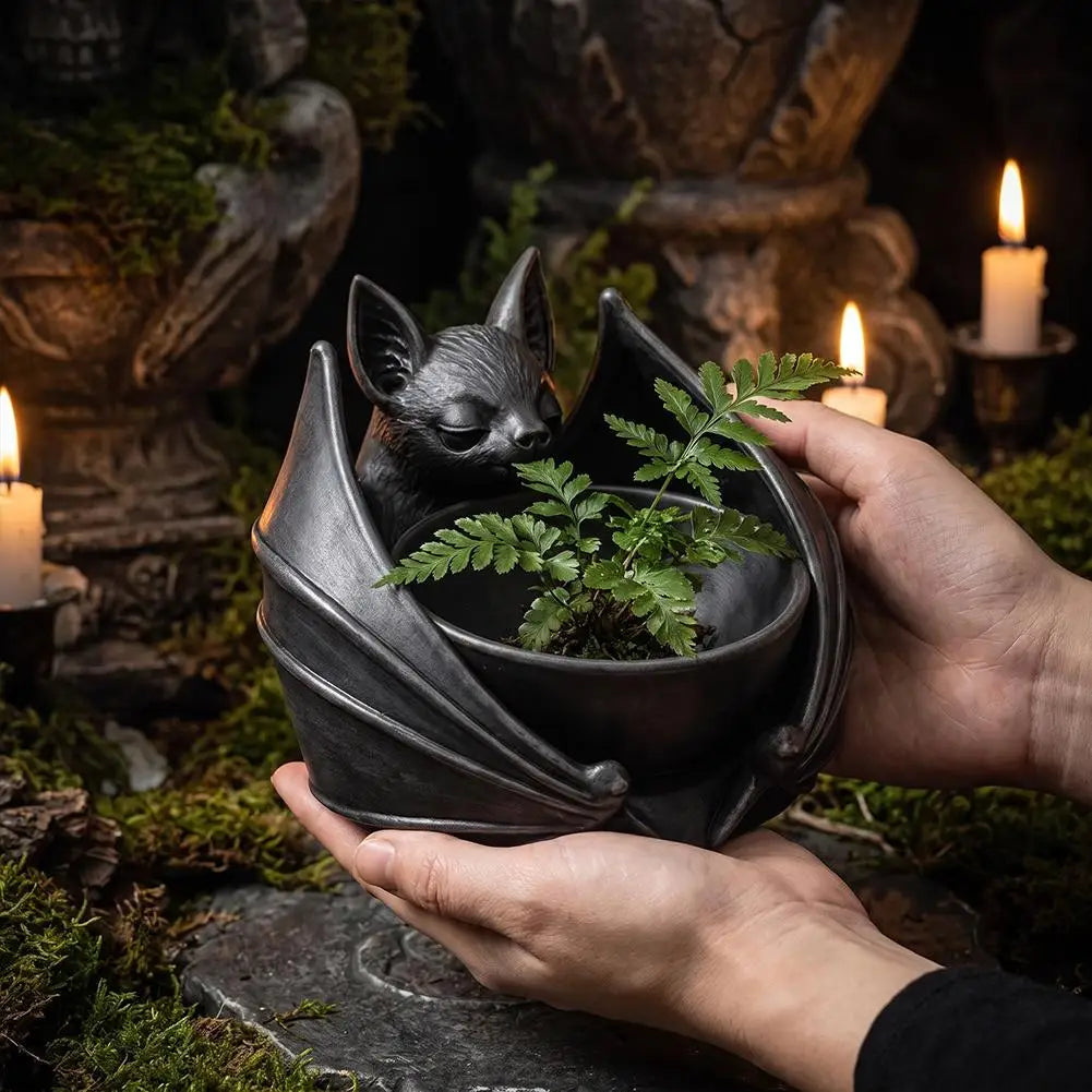 Gothic Bat Hanging Planter Pot for Succulents & Vines