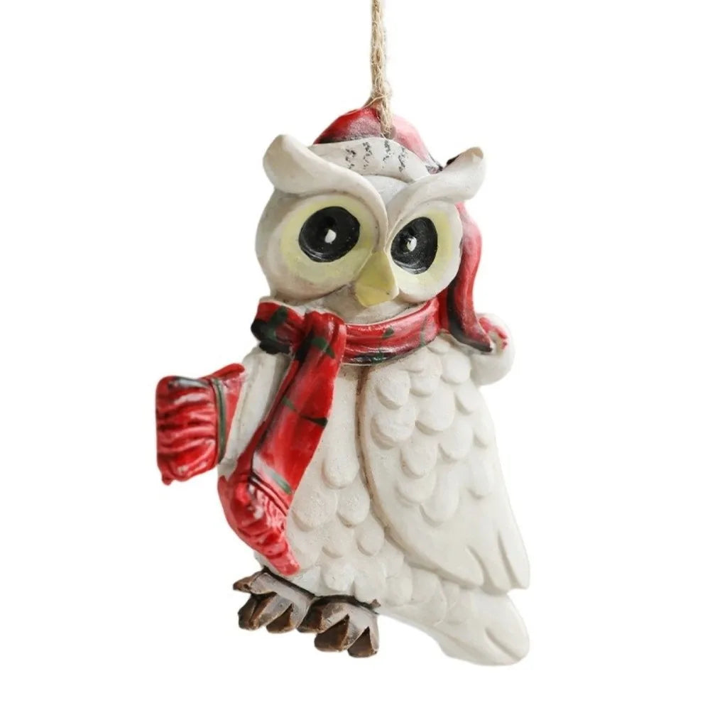 Resin Owl Christmas Ornament with Jute Rope – Vintage Style