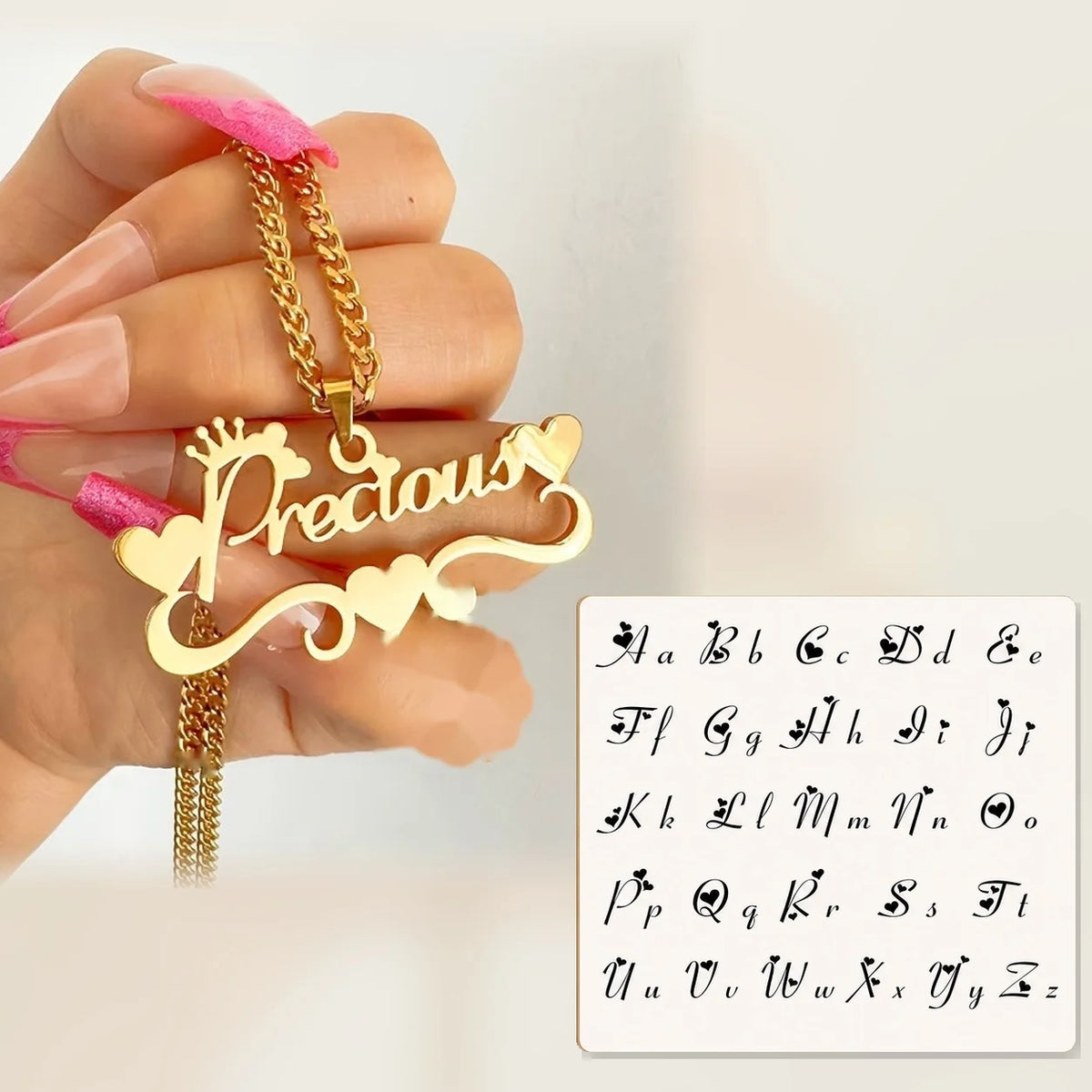 Custom Name Necklace Gold Plated – Heart Crown Pendant