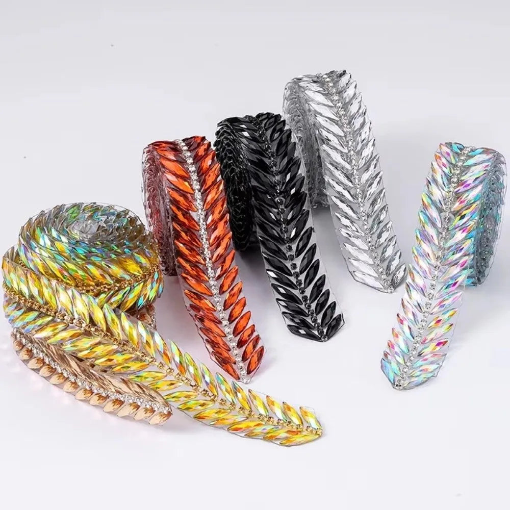 Iron-On Rhinestone Ribbon Trim – 1 Yard Crystal DIY Bling