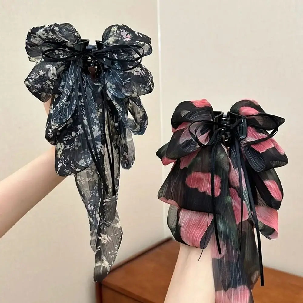 Volumizing Chiffon Hair Claw Clip – Floral Bow Korean Style