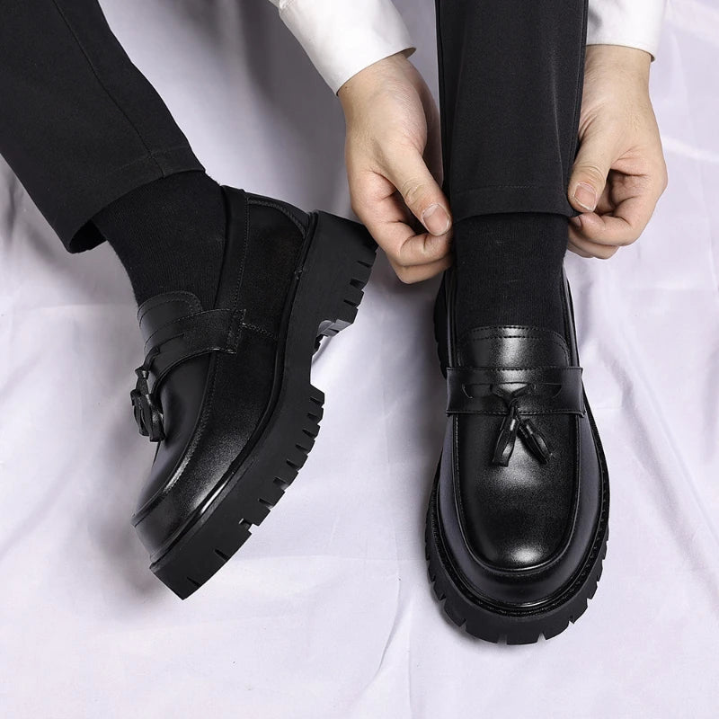 Men's Two-Tone Tassel Platform Loafers – Chunky Sole Slip-On